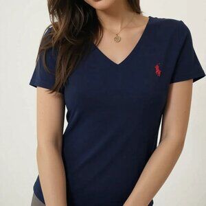 Polo Ralph Lauren Sport Dark Blue Red Logo Woman’s Shirt Size Medium
